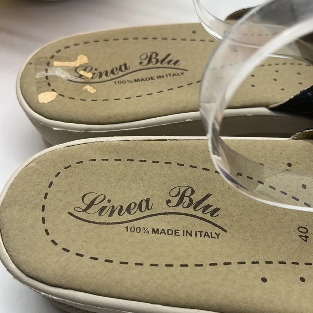 Linea Blu Made in Italy slip on blue slides Sz 40. MCS0719D